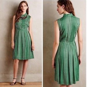 Anthropologie Shirtdress Green White Polka Dots